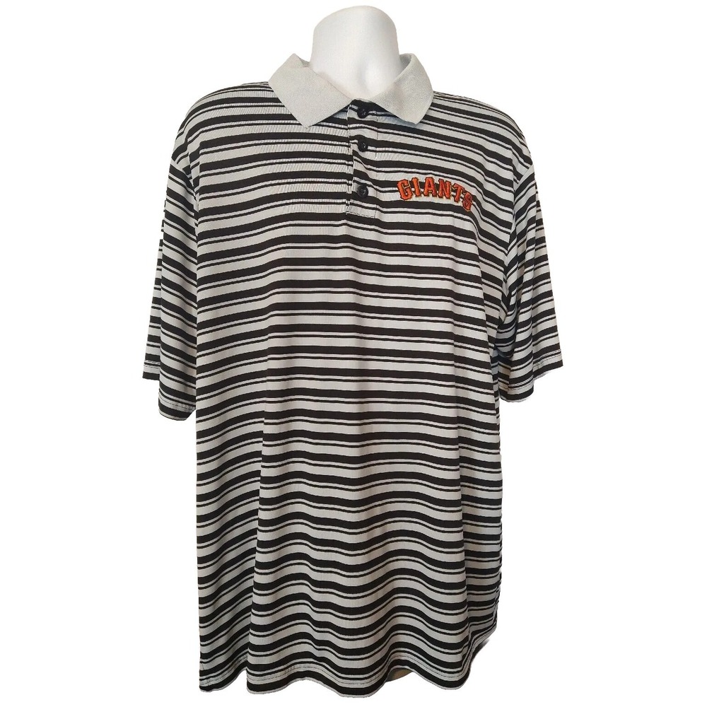 Men's MLB Official SF Giants Embroidered Short Sleeve Stripe Polo Shirt 2XL